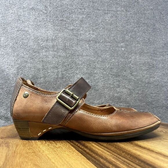 Pikolinos Gandia Square Toe Brown Two Tone Leather Mary Jane Low Heel Women's 37 - Picture 2 of 9